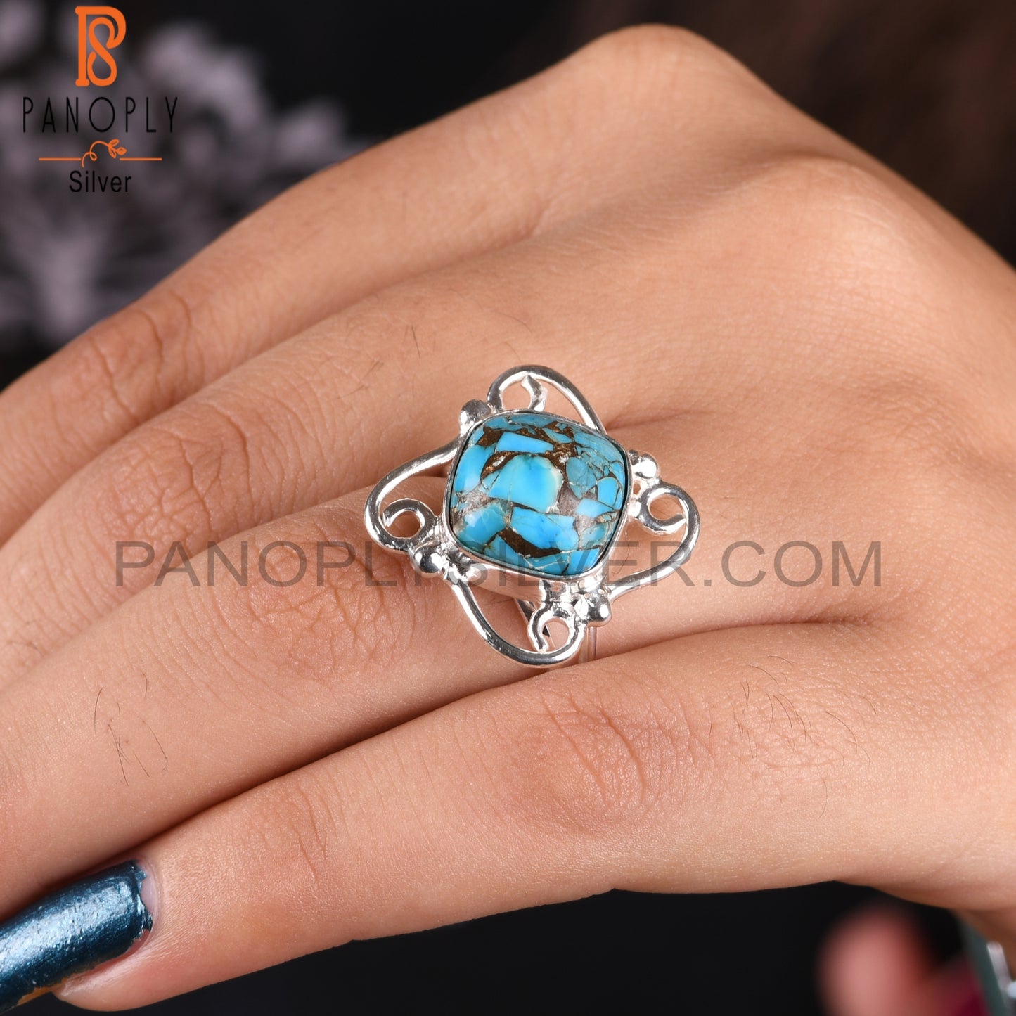 Mojave Copper Turquoise 925 Sterling Silver Birthday Ring