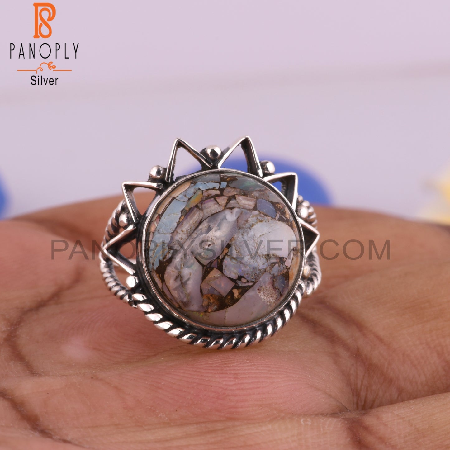 Mojave Copper Ethiopian Opal Round 925 Silver Gift Ring