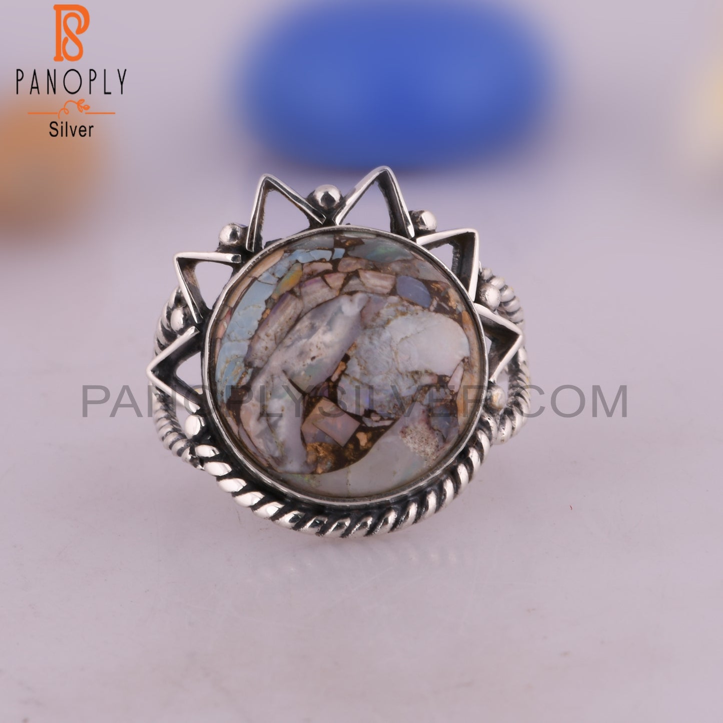 Mojave Copper Ethiopian Opal Round 925 Silver Gift Ring