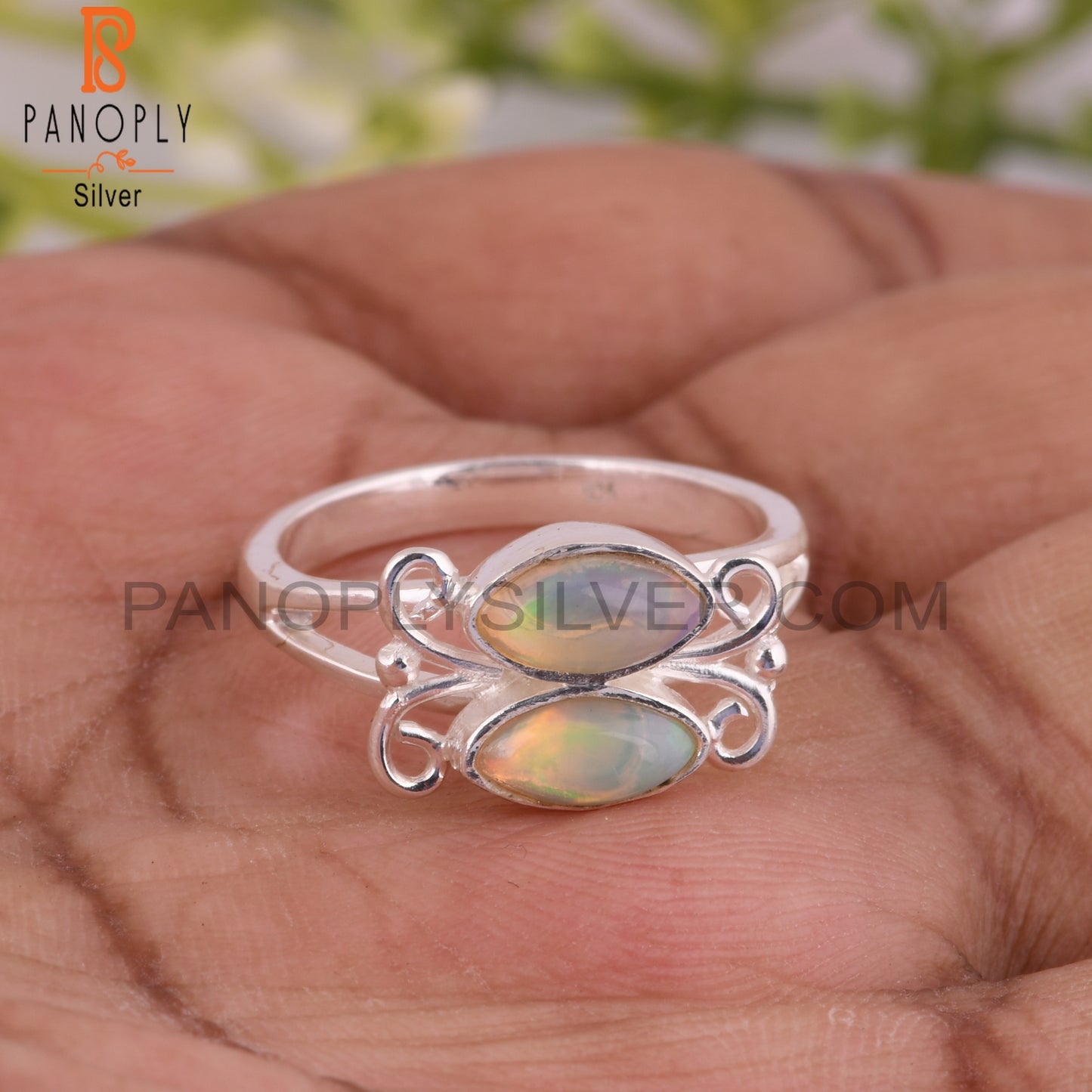 Ethiopian Opal 925 Sterling Silver Hand hammered Ring