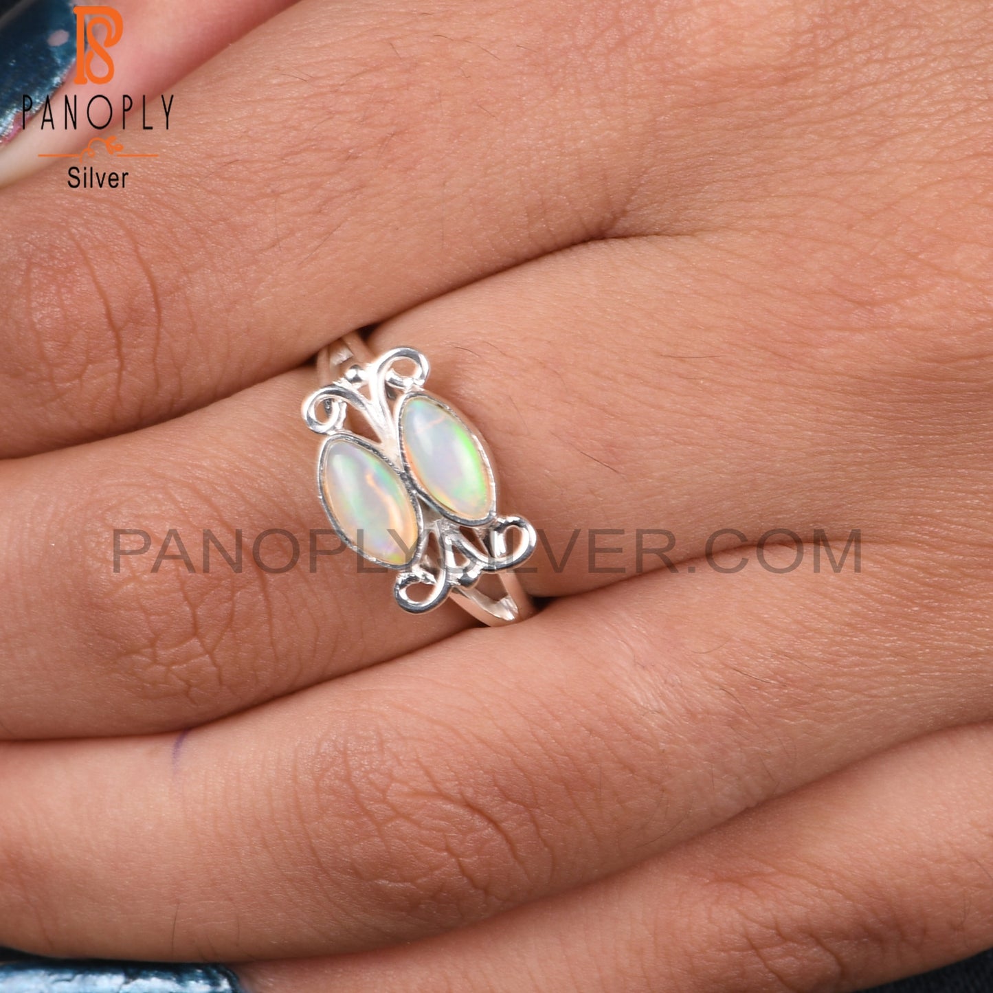Ethiopian Opal 925 Sterling Silver Hand hammered Ring
