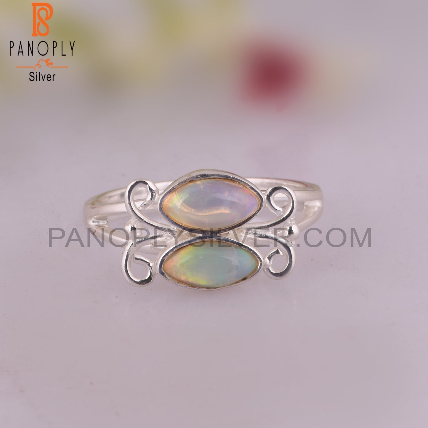 Ethiopian Opal 925 Sterling Silver Hand hammered Ring