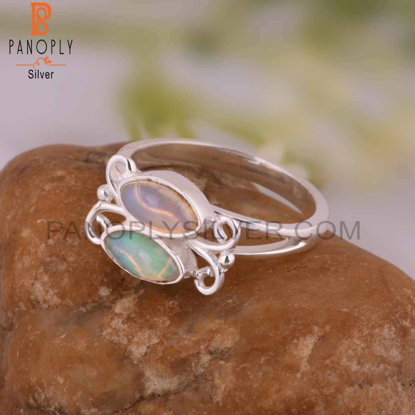 Ethiopian Opal 925 Sterling Silver Hand hammered Ring