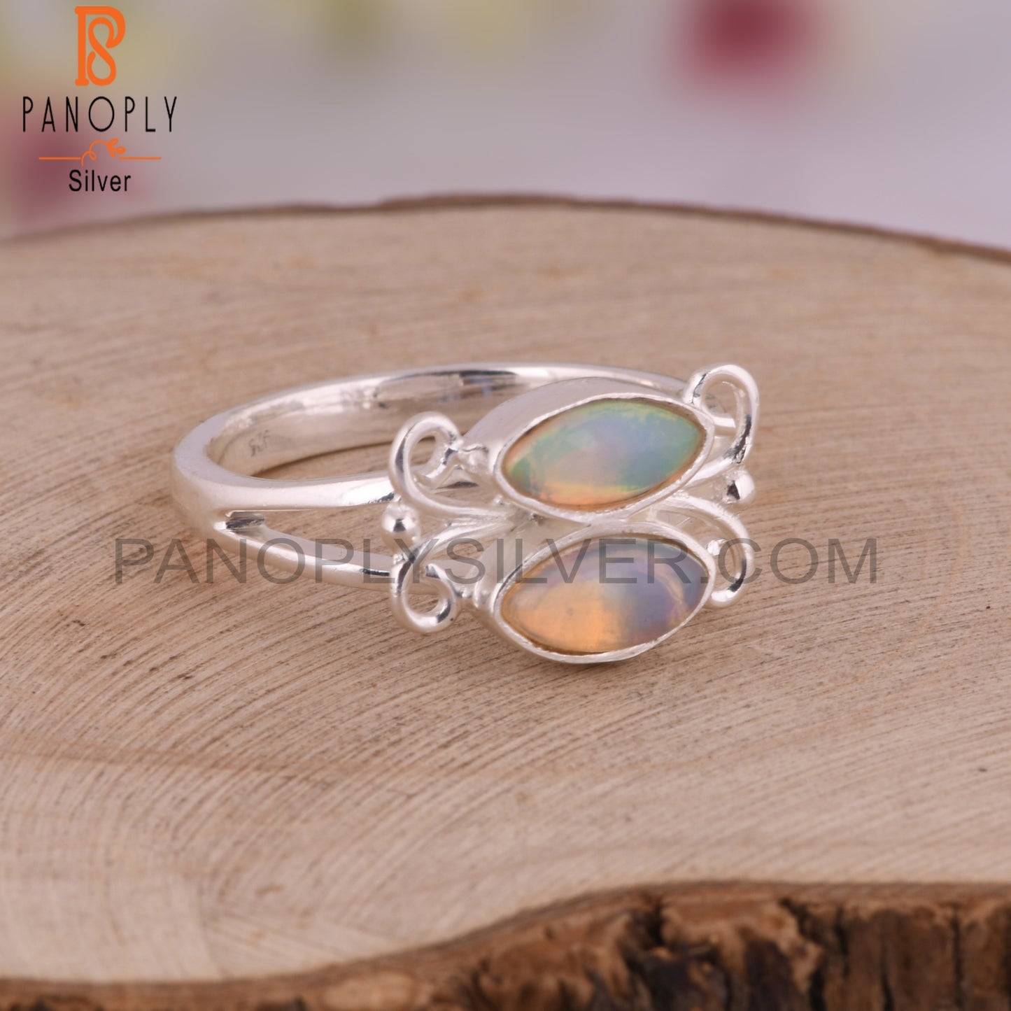 Ethiopian Opal 925 Sterling Silver Hand hammered Ring