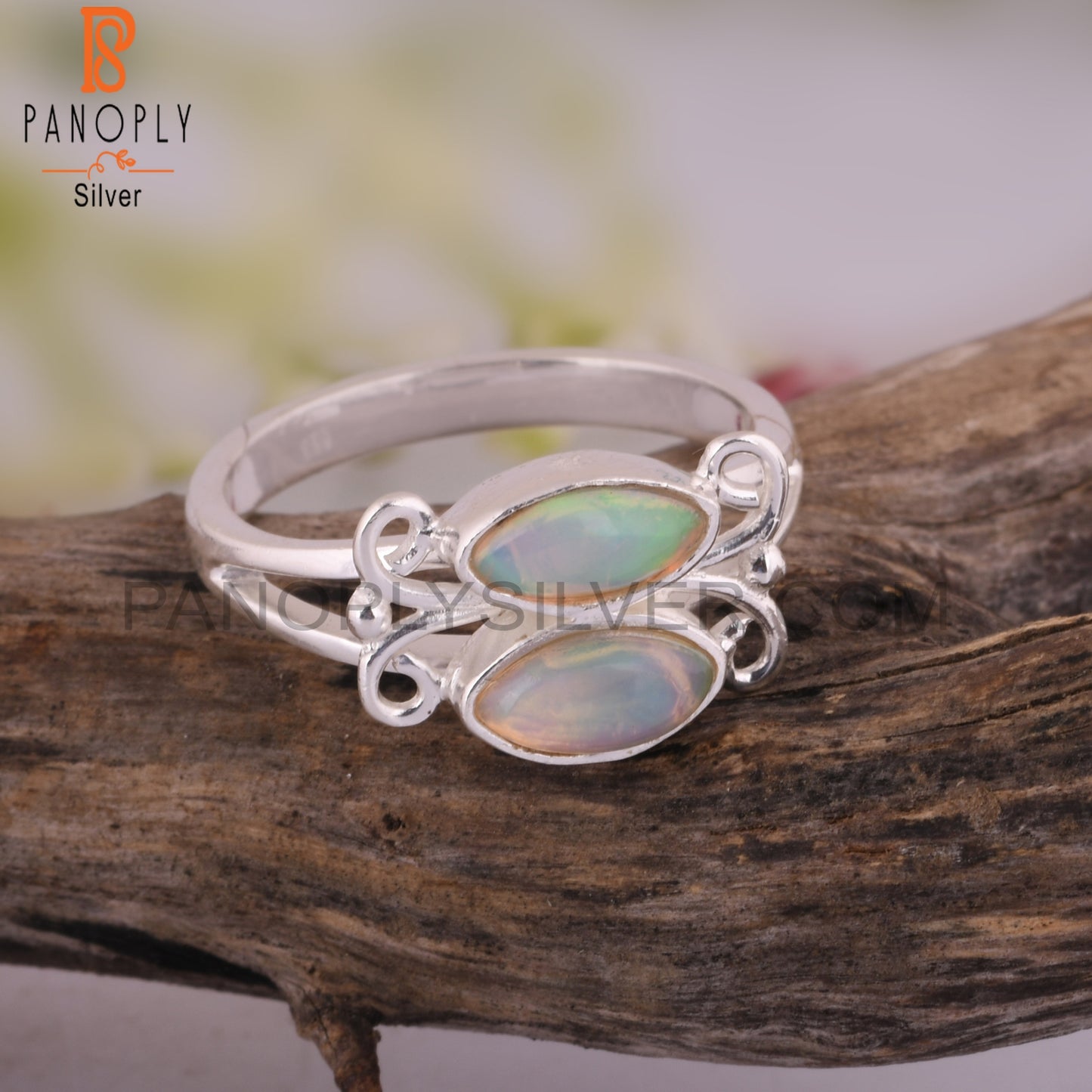 Ethiopian Opal 925 Sterling Silver Hand hammered Ring