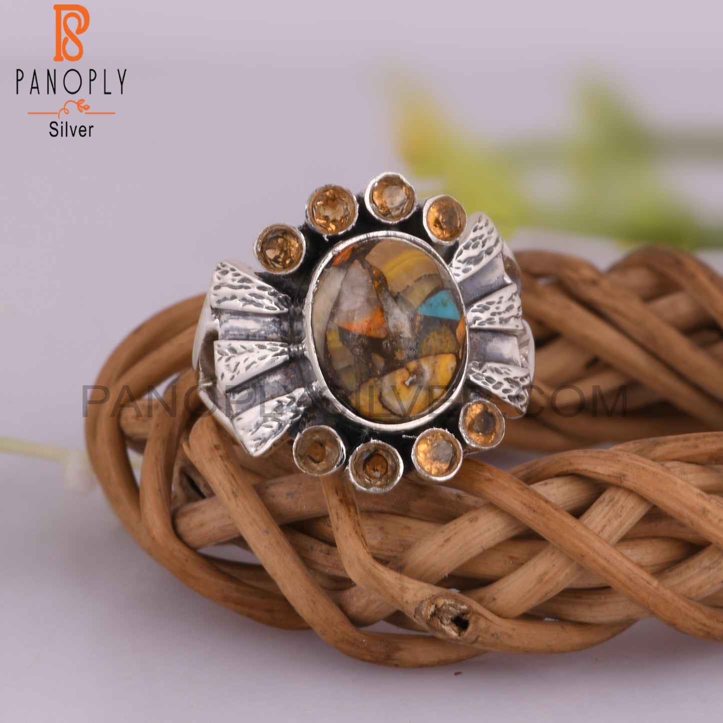 Mojave Copper Bumblebee Turquoise & Citrine 925 Silver Ring