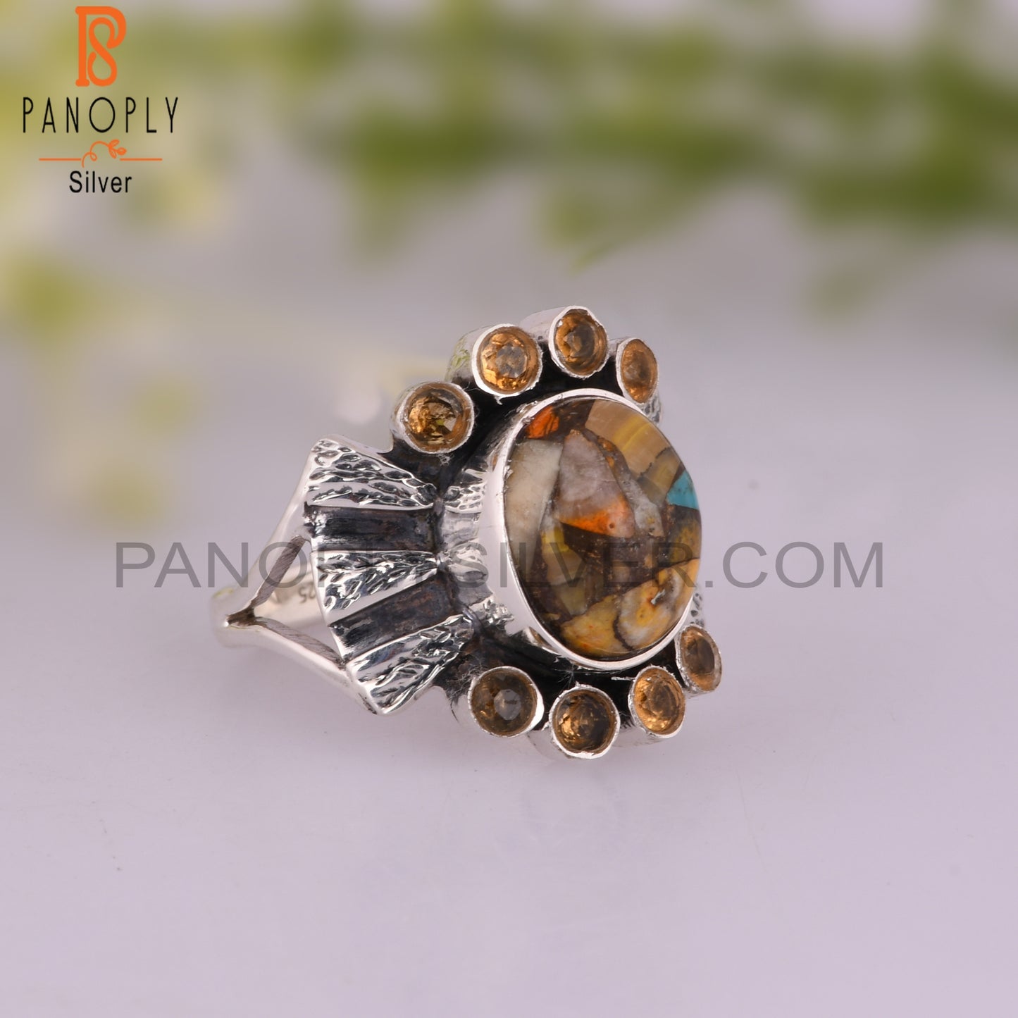 Mojave Copper Bumblebee Turquoise & Citrine 925 Silver Ring