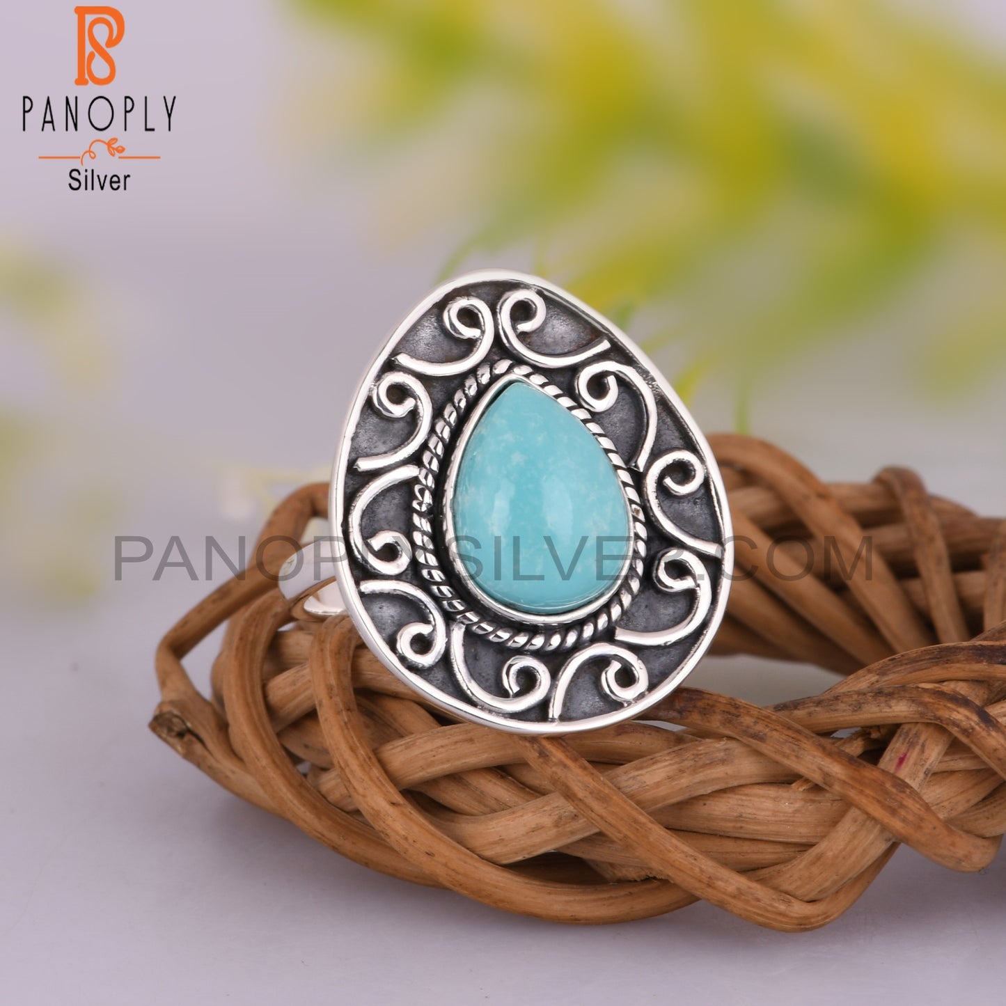 Arizona Turquoise Pear Shape 925 Sterling Silver Ring Jewelry