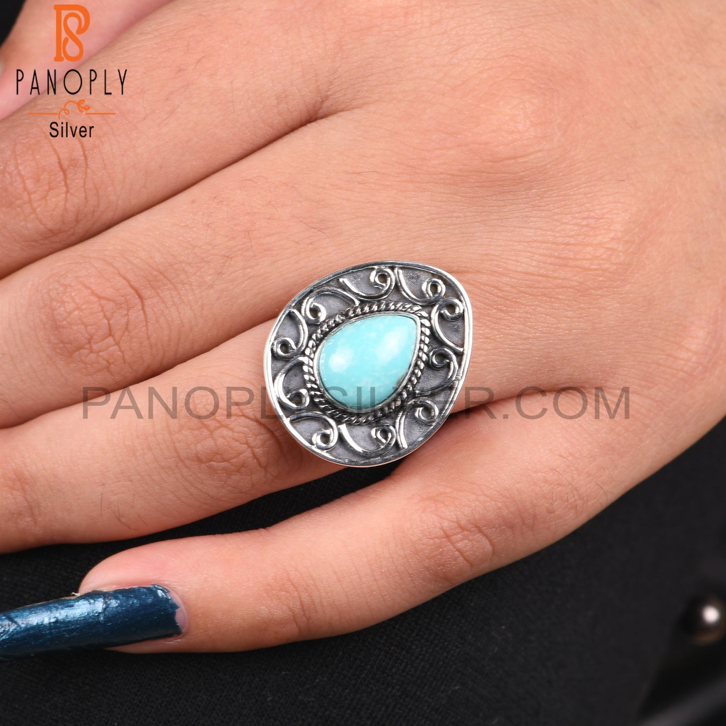 Arizona Turquoise Pear Shape 925 Sterling Silver Ring Jewelry