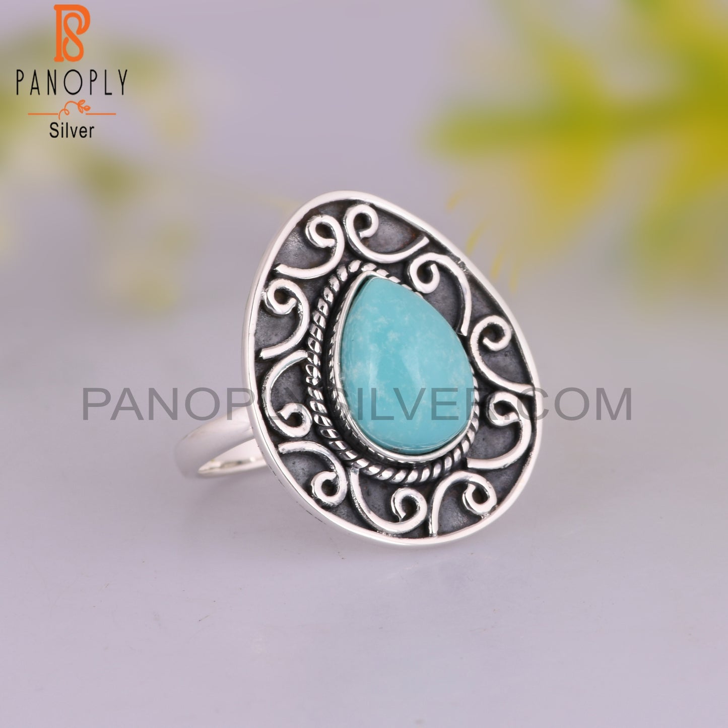 Arizona Turquoise Pear Shape 925 Sterling Silver Ring Jewelry