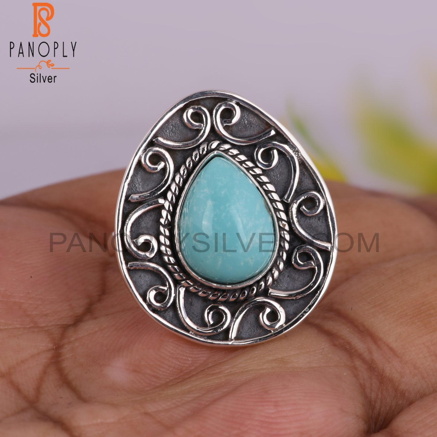 Arizona Turquoise Pear Shape 925 Sterling Silver Ring Jewelry
