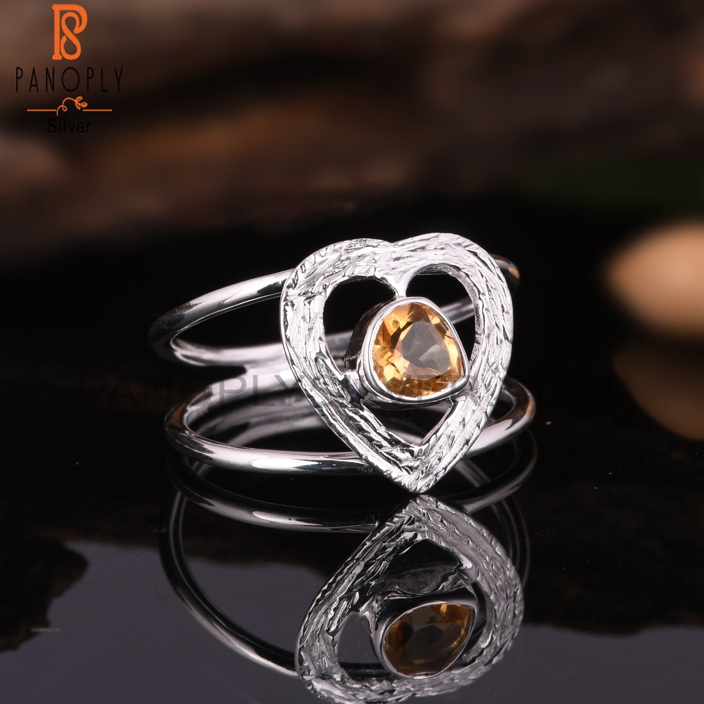 Citrine Gemstone Heart Shape 925 Sterling Silver Ring
