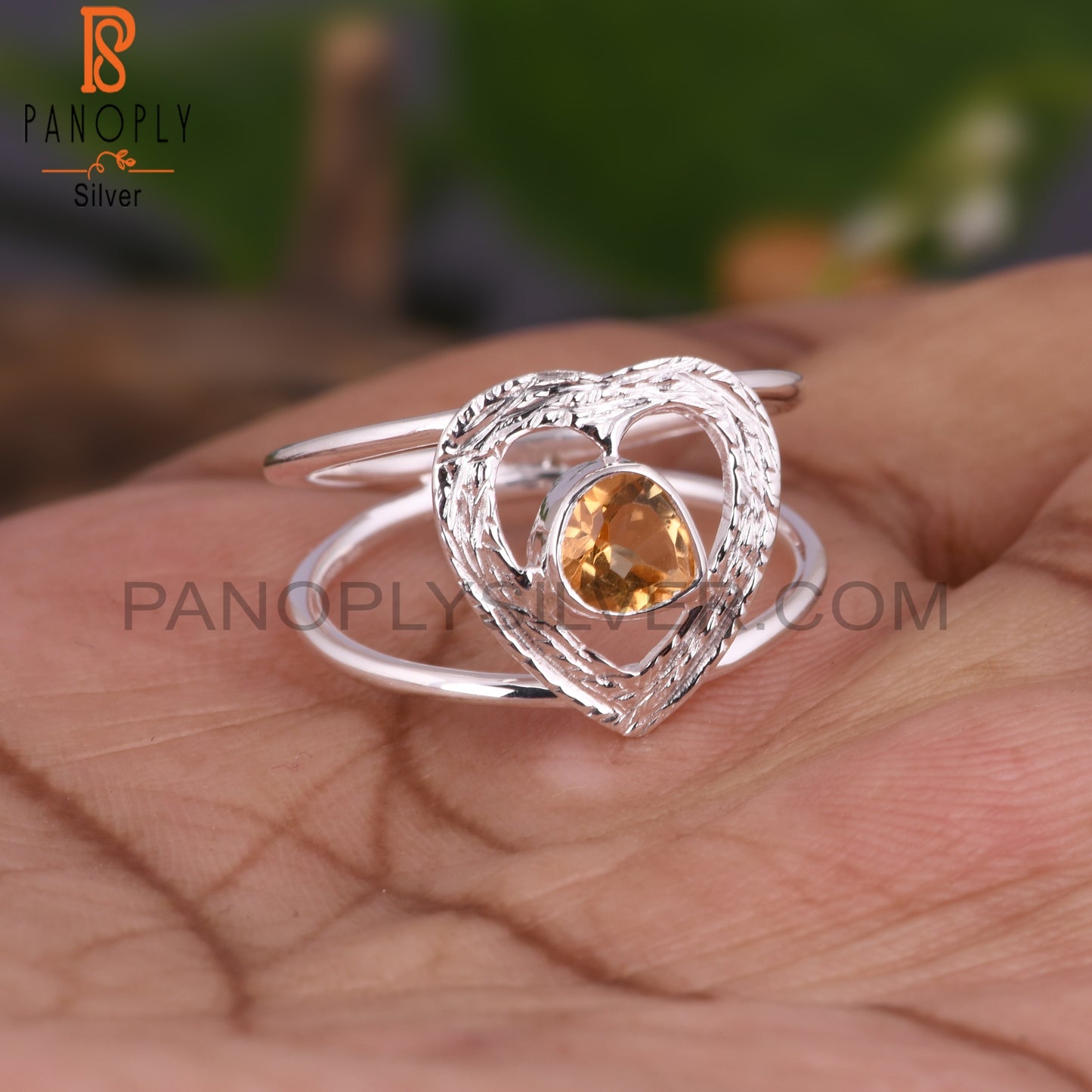 Citrine Gemstone Heart Shape 925 Sterling Silver Ring