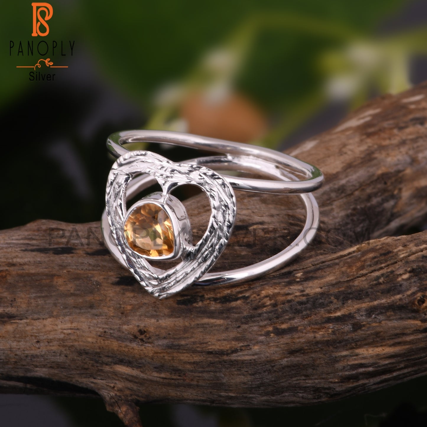Citrine Gemstone Heart Shape 925 Sterling Silver Ring