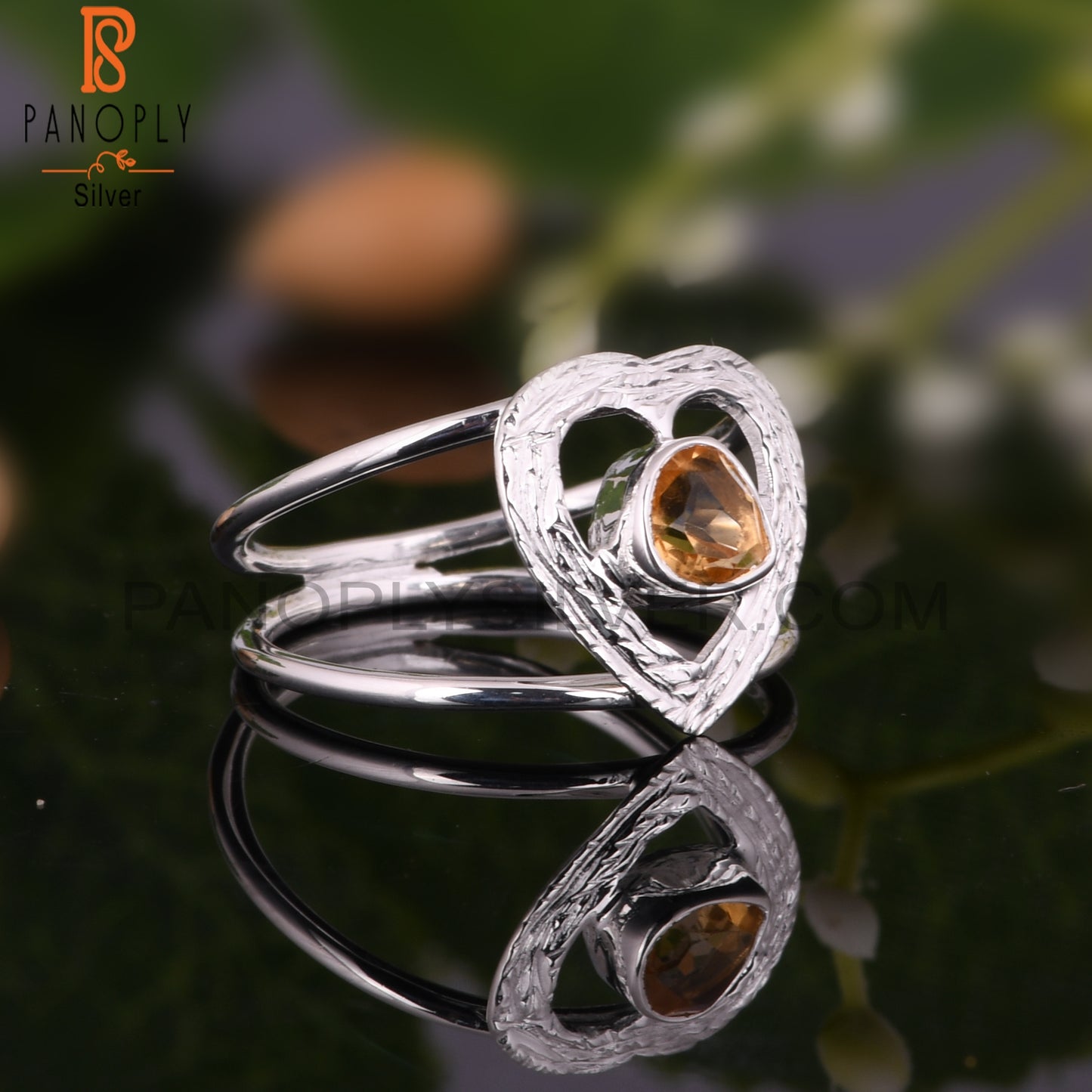 Citrine Gemstone Heart Shape 925 Sterling Silver Ring