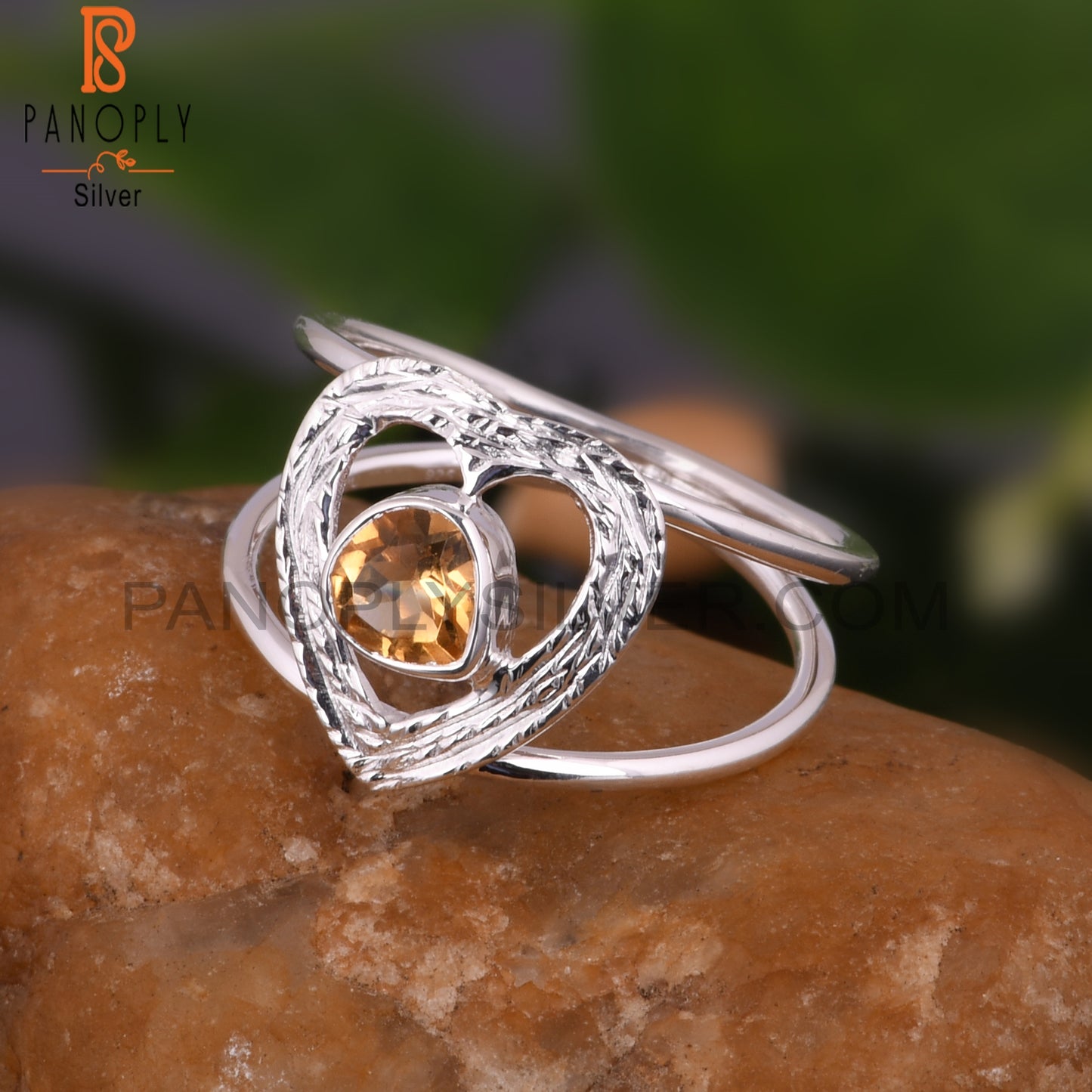 Citrine Gemstone Heart Shape 925 Sterling Silver Ring