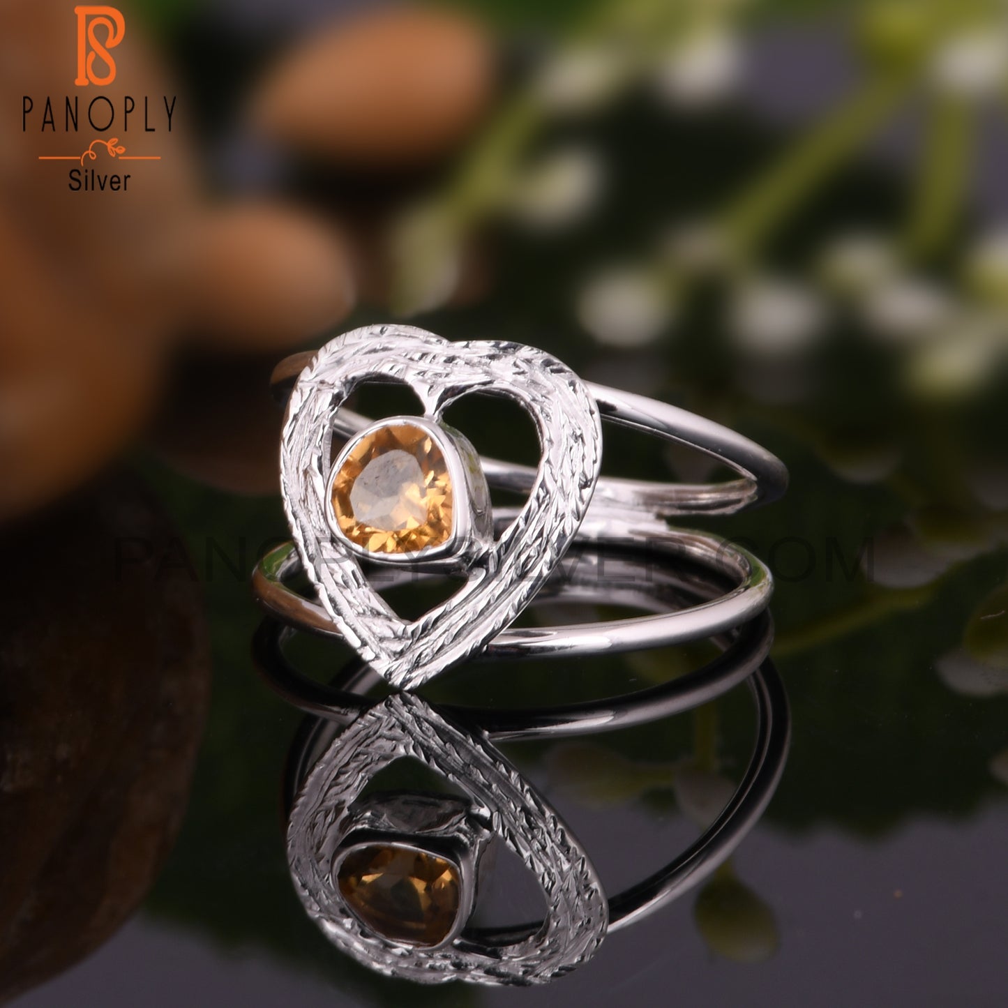 Citrine Gemstone Heart Shape 925 Sterling Silver Ring
