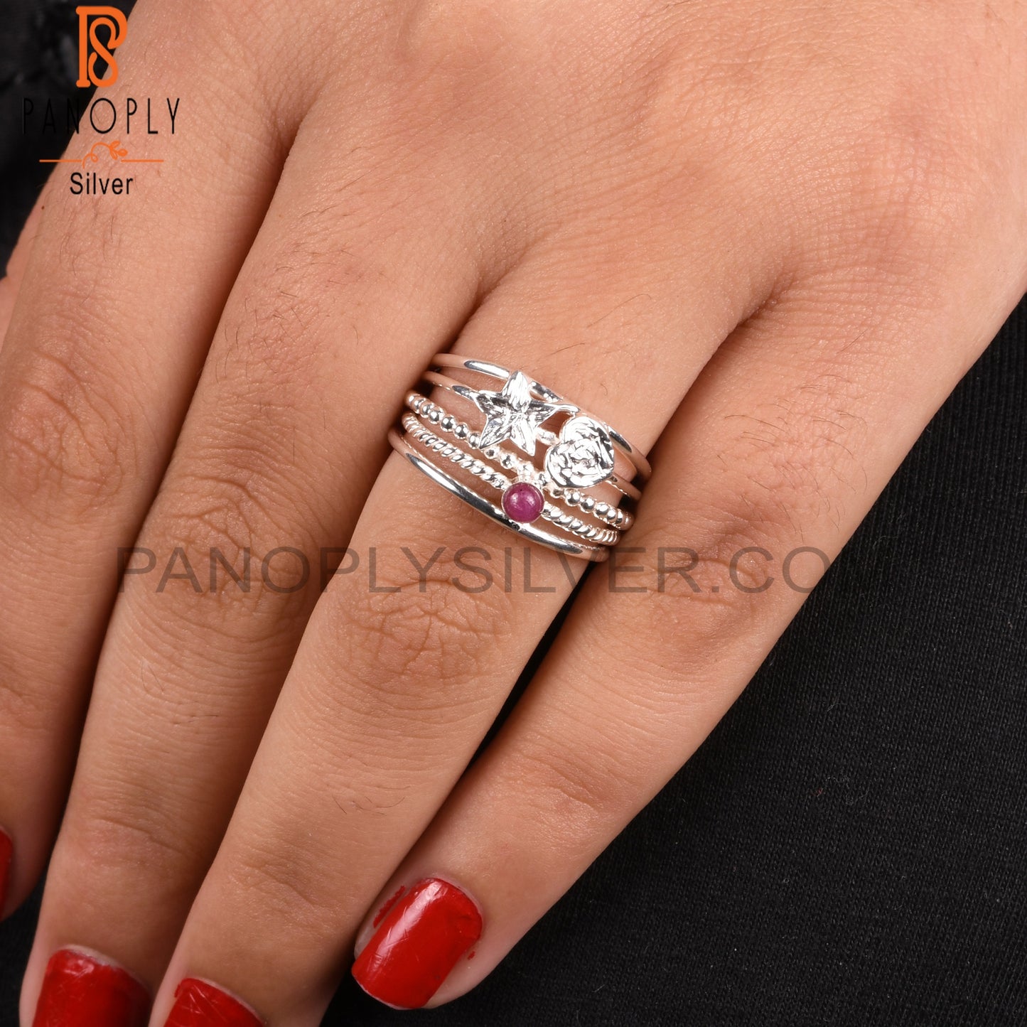 Ruby Designer Round Shape 925 Sterling Silver Ring