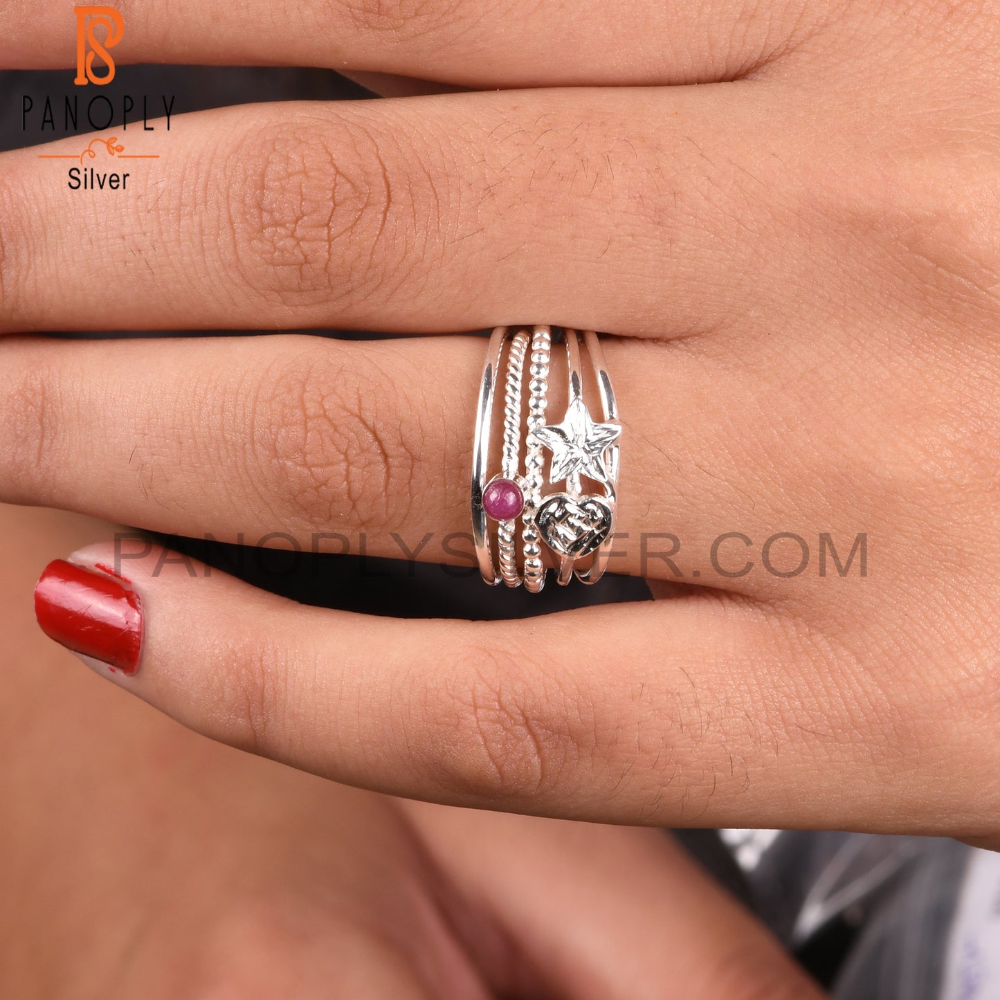 Ruby Designer Round Shape 925 Sterling Silver Ring