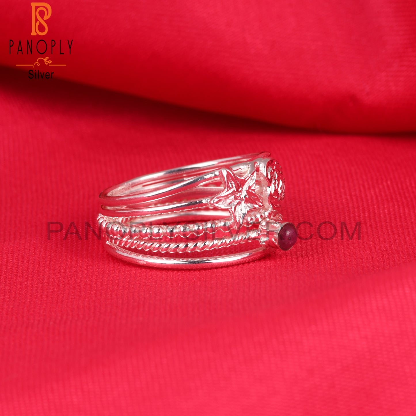 Ruby Designer Round Shape 925 Sterling Silver Ring