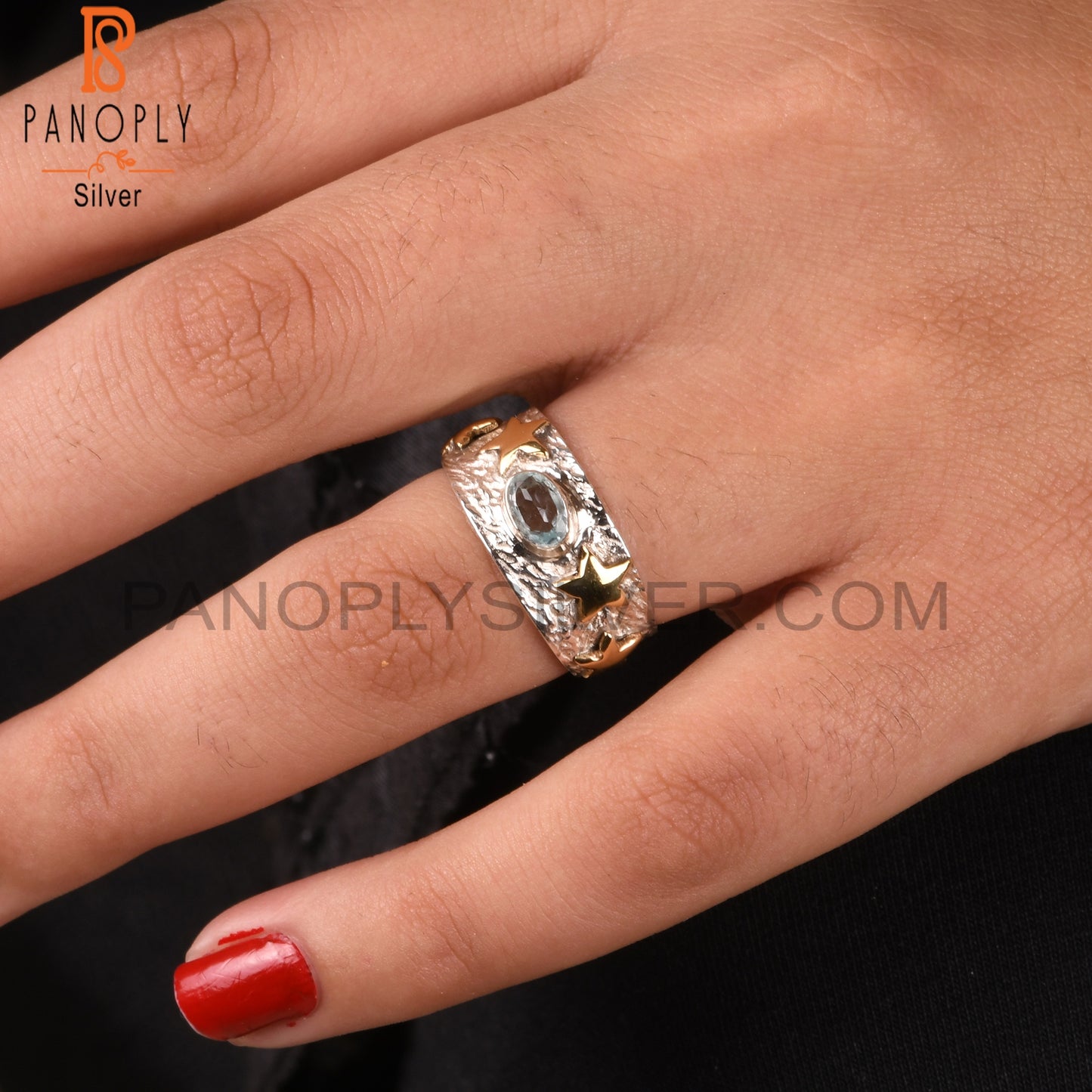 Daily Wear Blue Topaz Oval Shape 925 Sterling Silver Ring