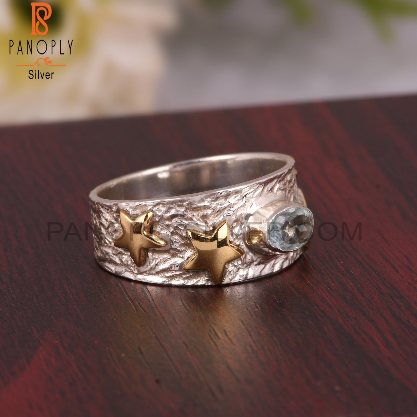 Daily Wear Blue Topaz Oval Shape 925 Sterling Silver Ring