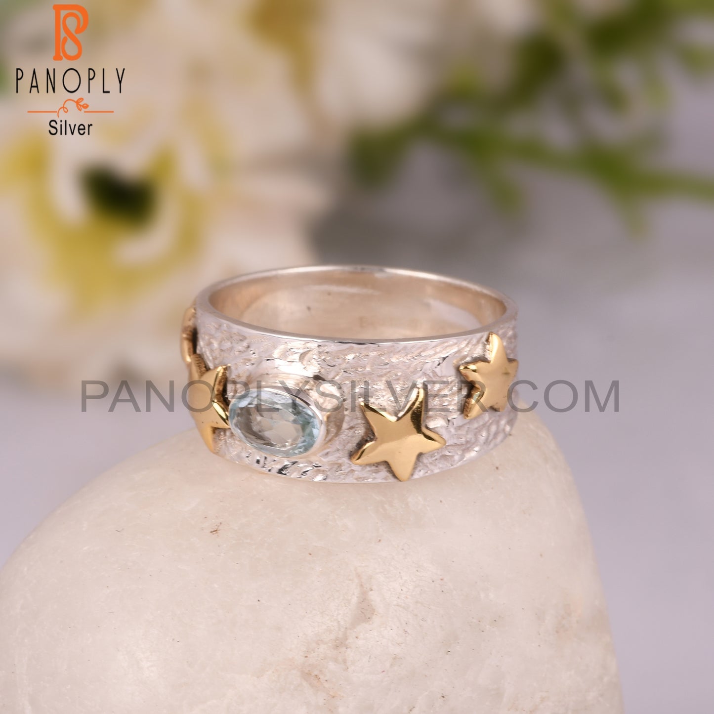 Daily Wear Blue Topaz Oval Shape 925 Sterling Silver Ring