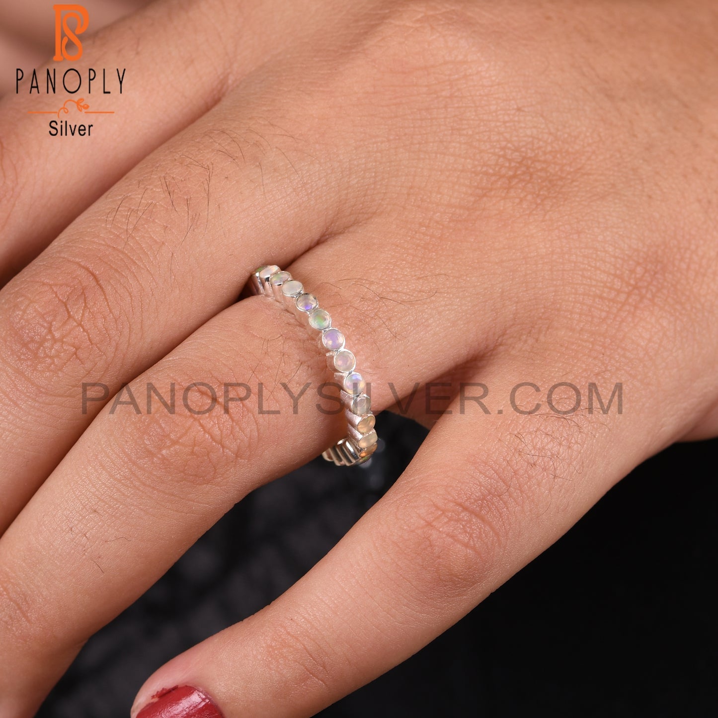 Ethiopian Opal 925 Sterling Silver Filigree Band Ring