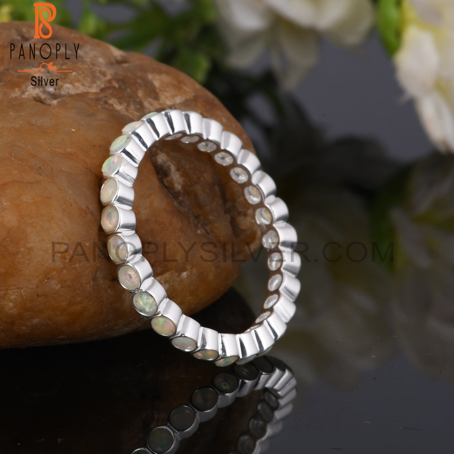 Ethiopian Opal 925 Sterling Silver Filigree Band Ring