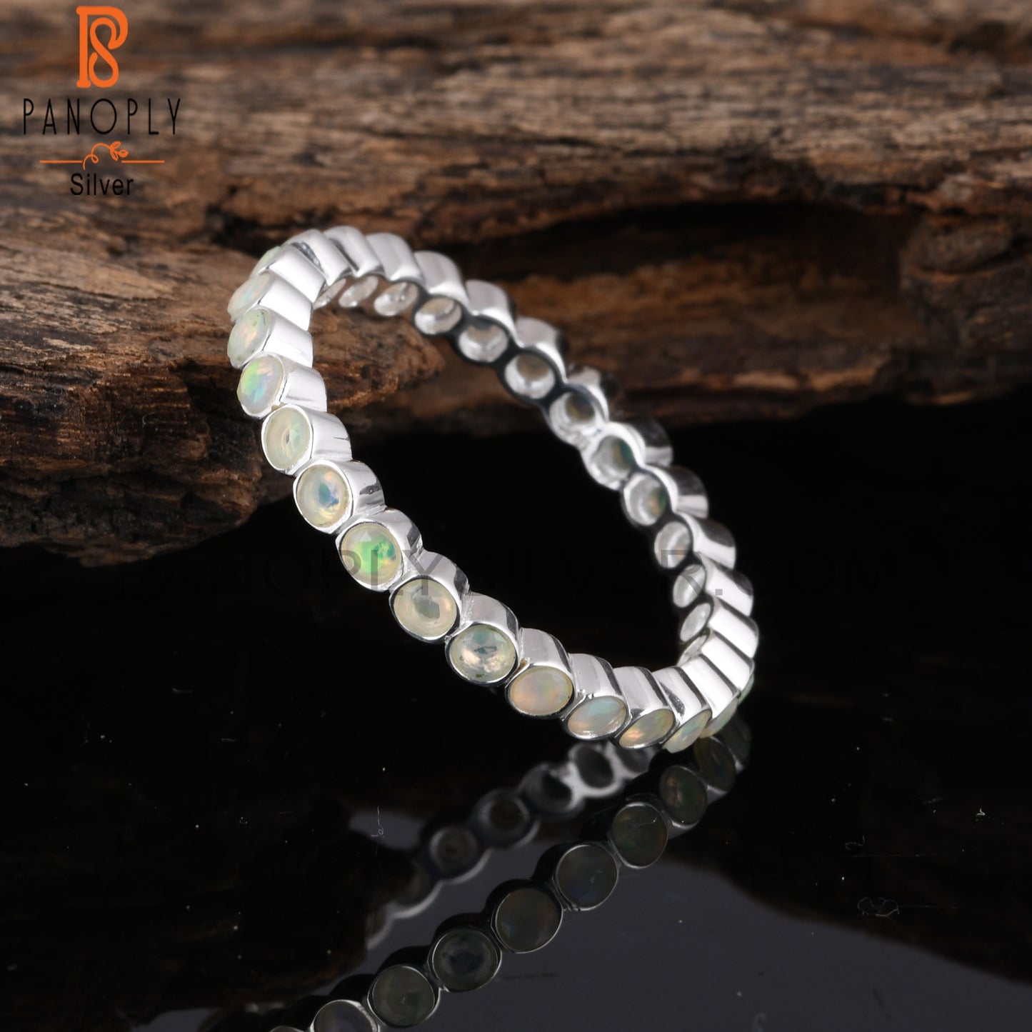 Ethiopian Opal 925 Sterling Silver Filigree Band Ring
