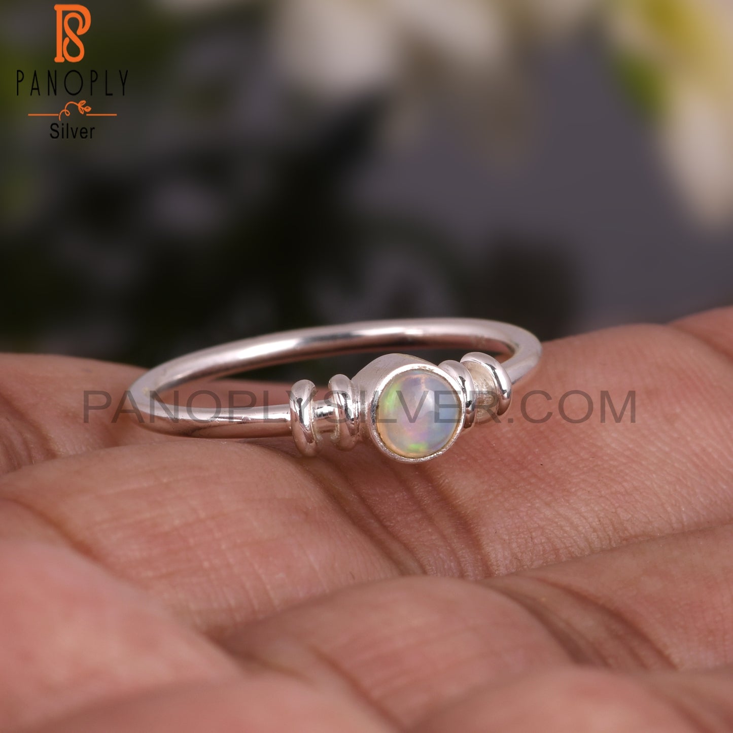 Ethiopian Opal Round Shape 925 Sterling Silver Simple Ring