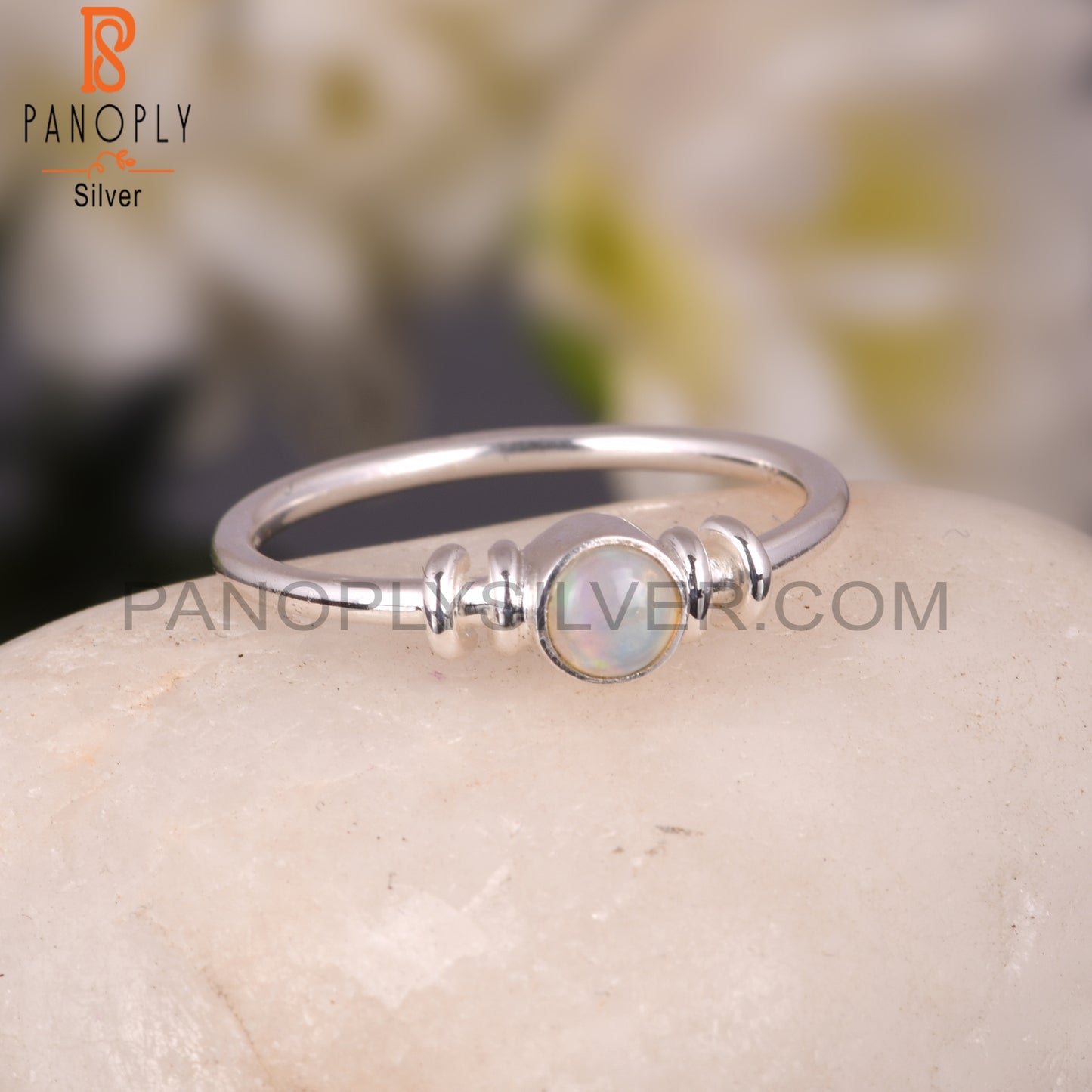 Ethiopian Opal Round Shape 925 Sterling Silver Simple Ring