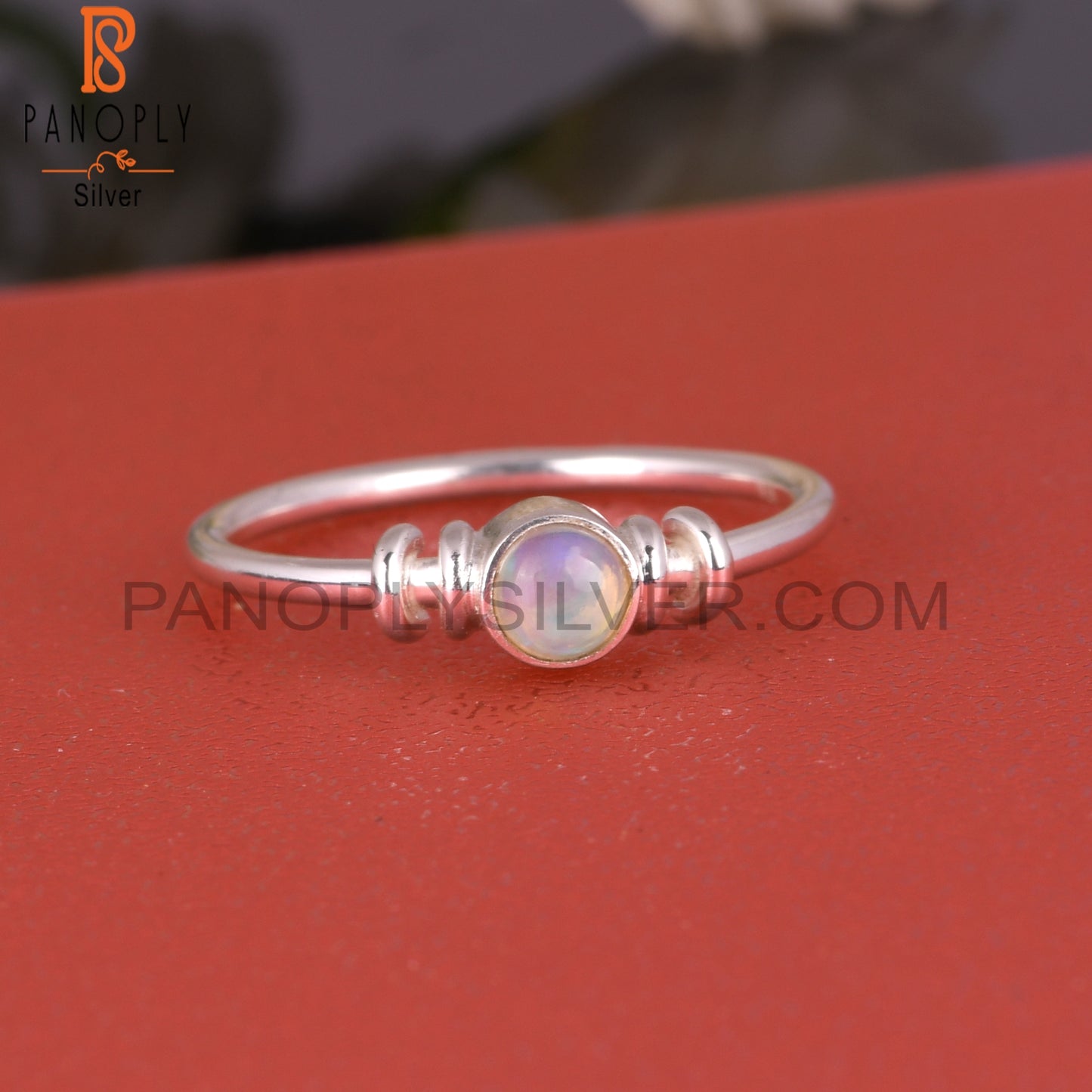 Ethiopian Opal Round Shape 925 Sterling Silver Simple Ring