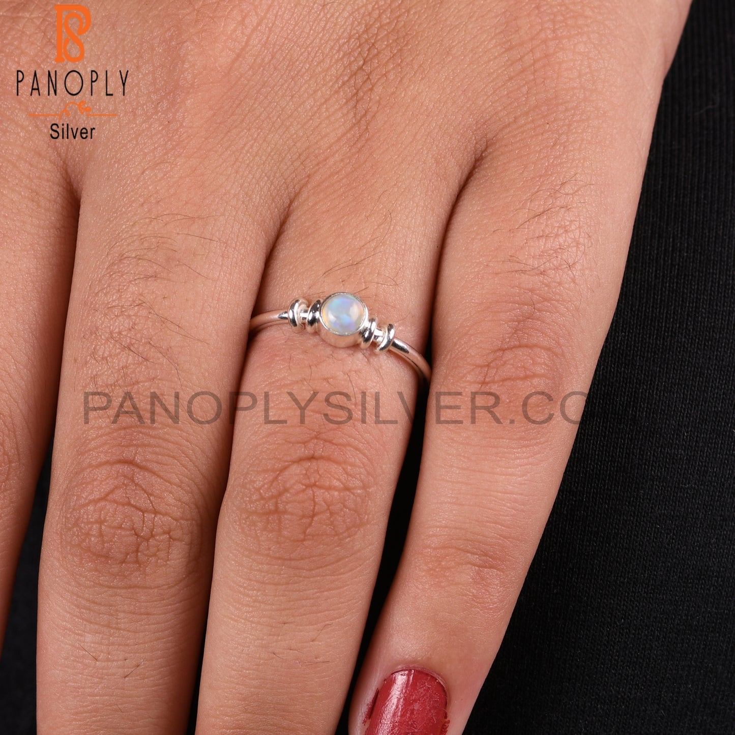 Ethiopian Opal Round Shape 925 Sterling Silver Simple Ring