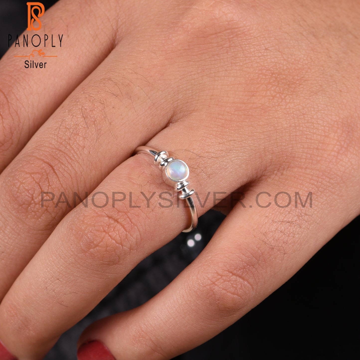 Ethiopian Opal Round Shape 925 Sterling Silver Simple Ring