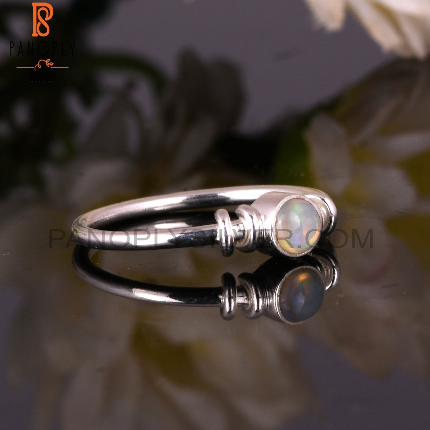 Ethiopian Opal Round Shape 925 Sterling Silver Simple Ring