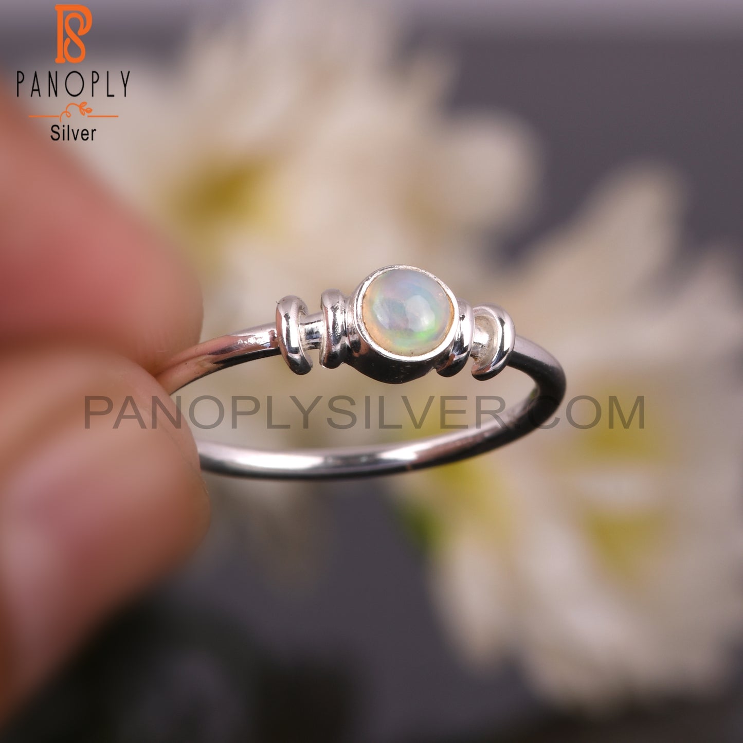 Ethiopian Opal Round Shape 925 Sterling Silver Simple Ring