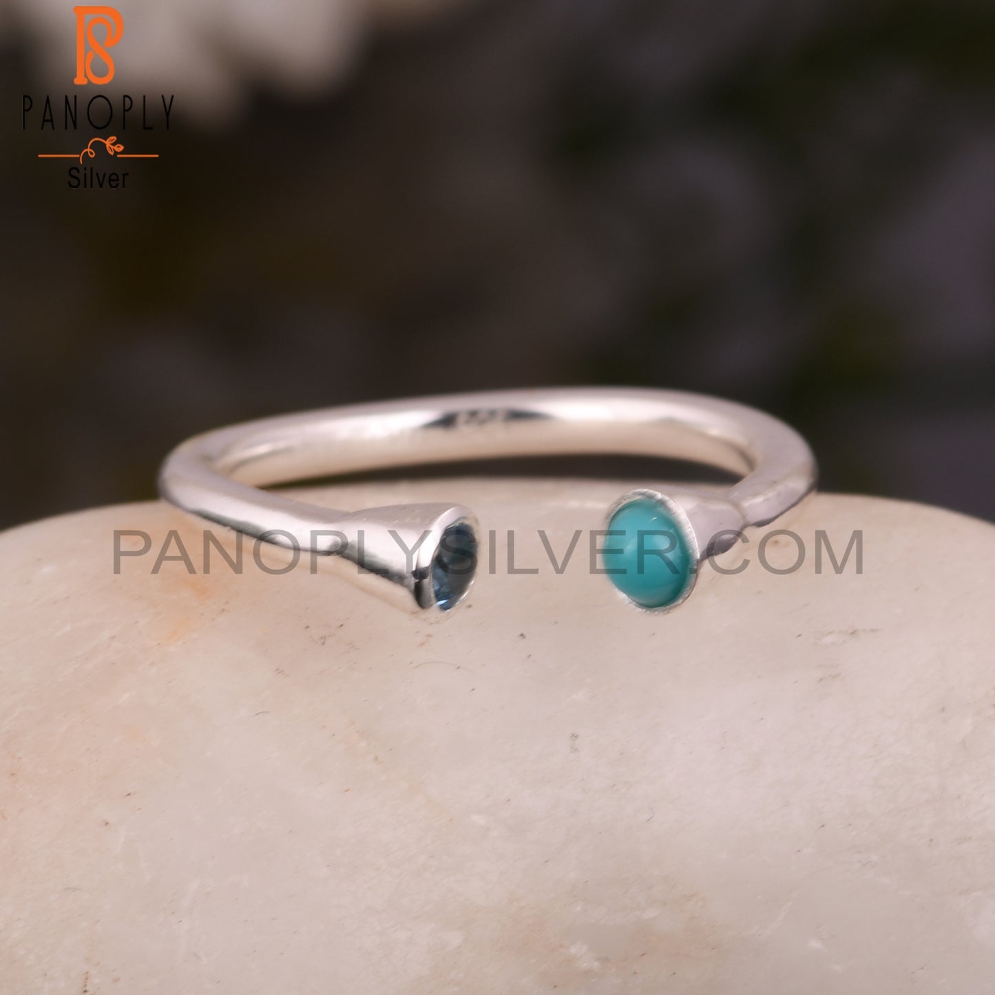 925 Sterling Silver Arizona Turquoise & Blue Topaz Ring