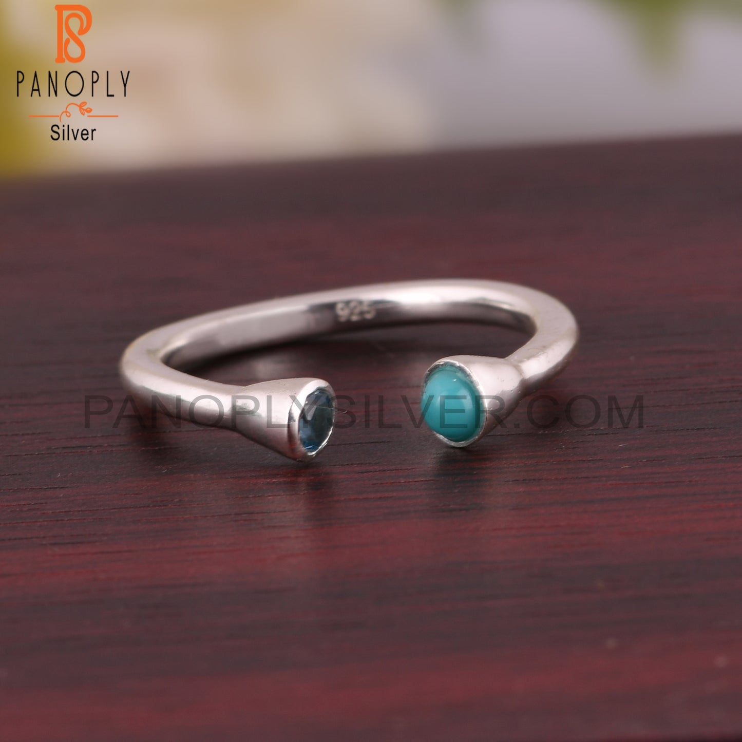 925 Sterling Silver Arizona Turquoise & Blue Topaz Ring