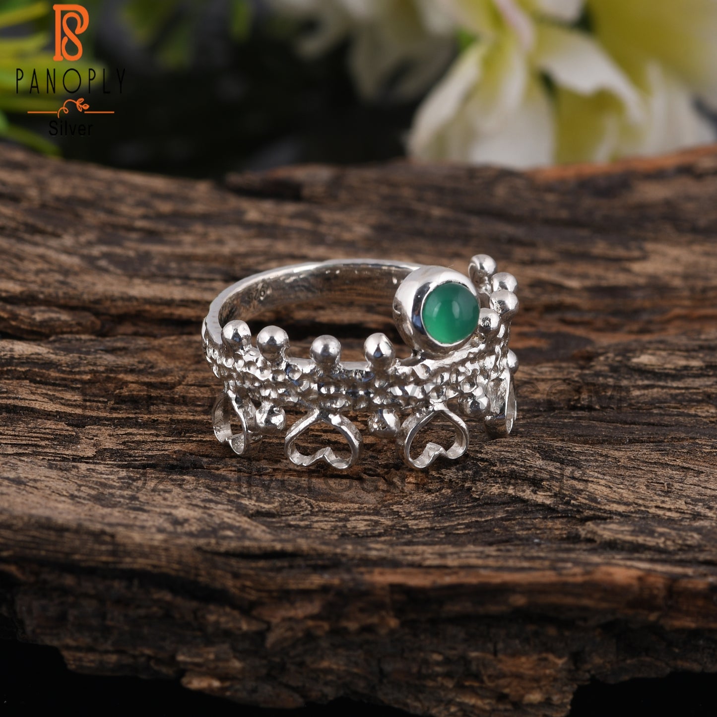 Hypoallergenic Green Onyx Round 925 Sterling Silver Ring