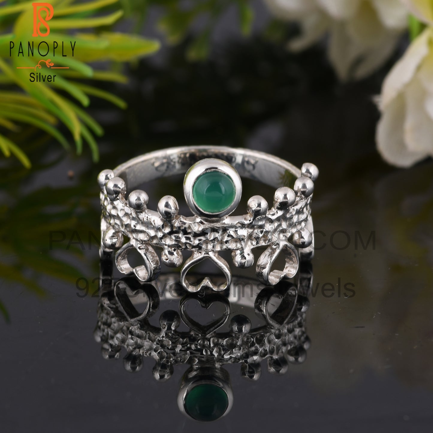 Hypoallergenic Green Onyx Round 925 Sterling Silver Ring