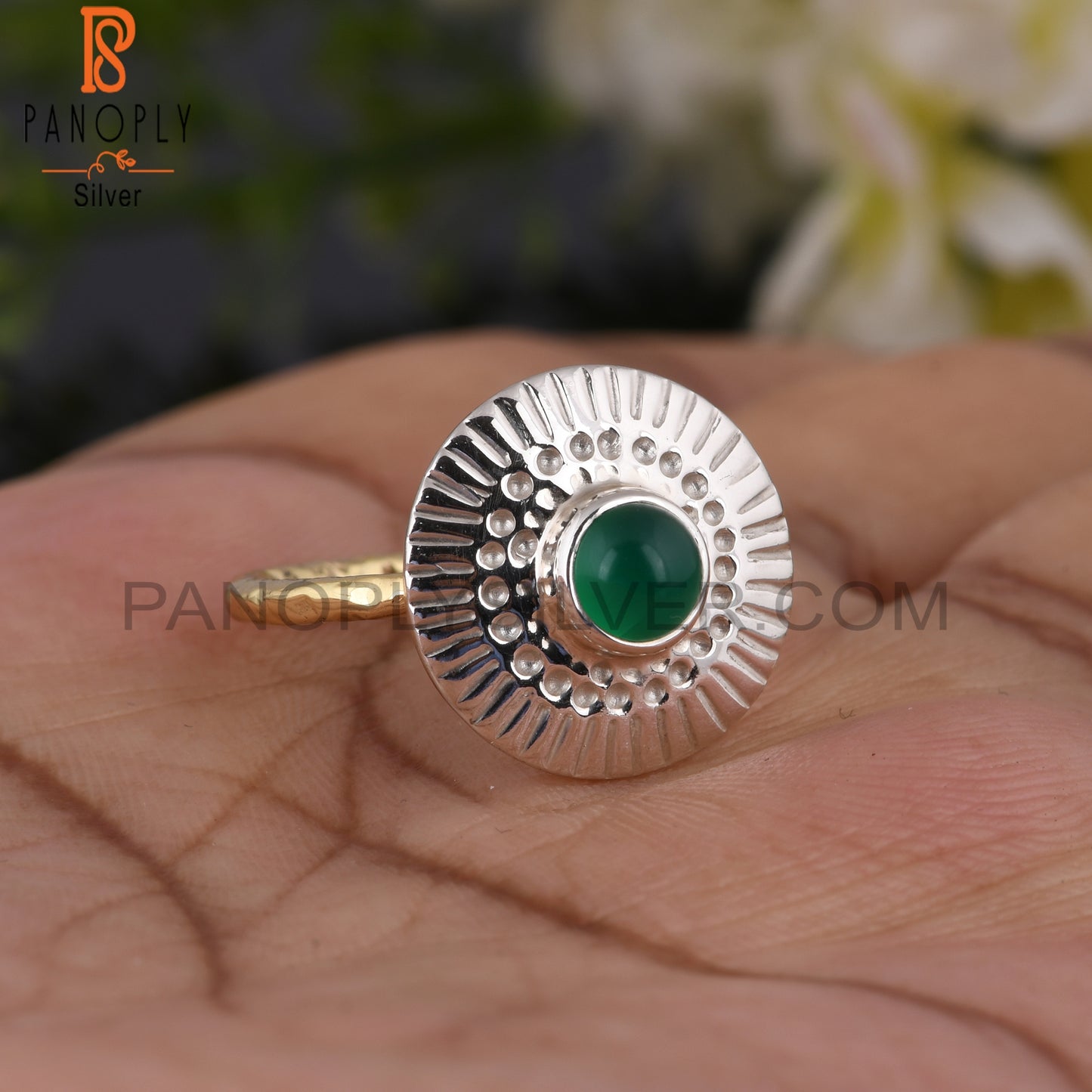 Green Onyx Chakra 925 Sterling Silver Ring