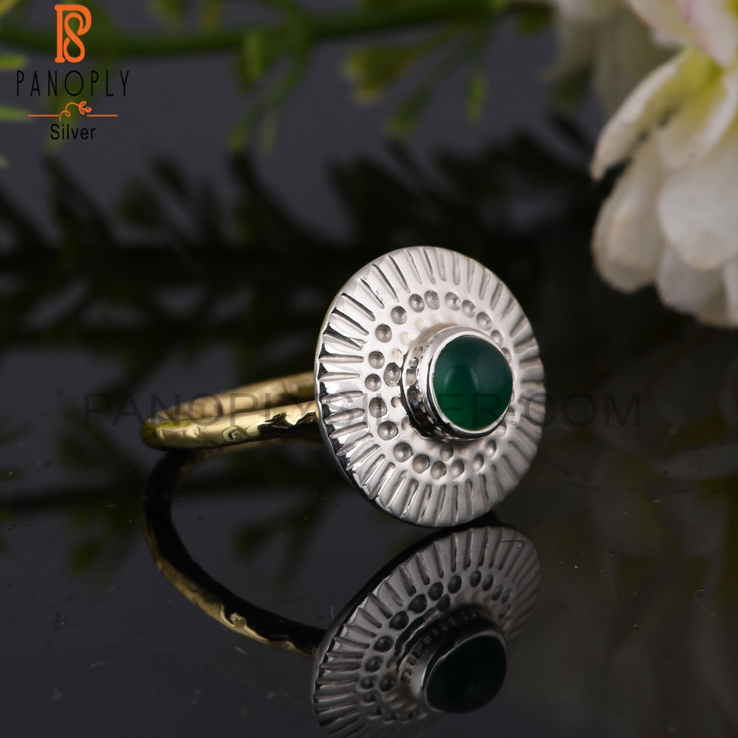 Green Onyx Chakra 925 Sterling Silver Ring
