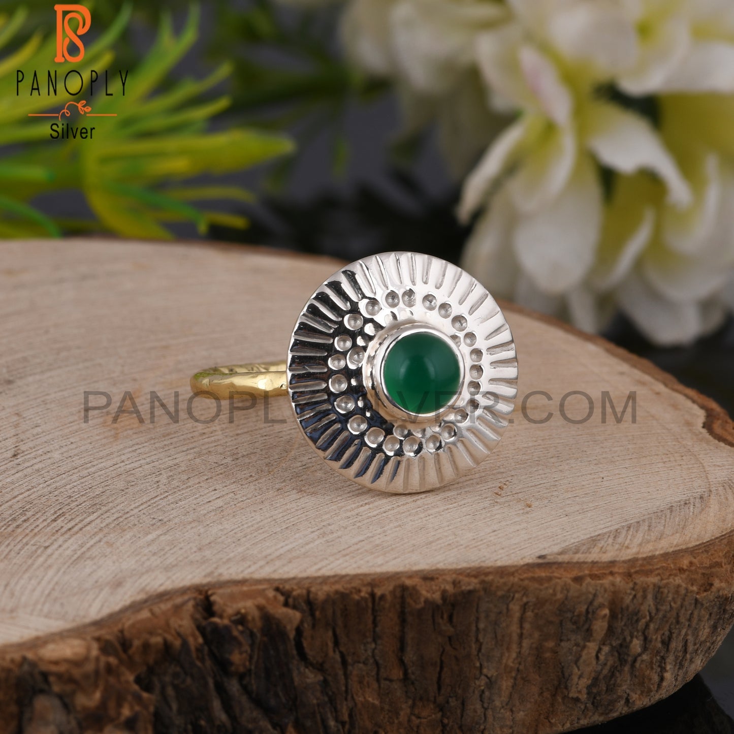 Green Onyx Chakra 925 Sterling Silver Ring