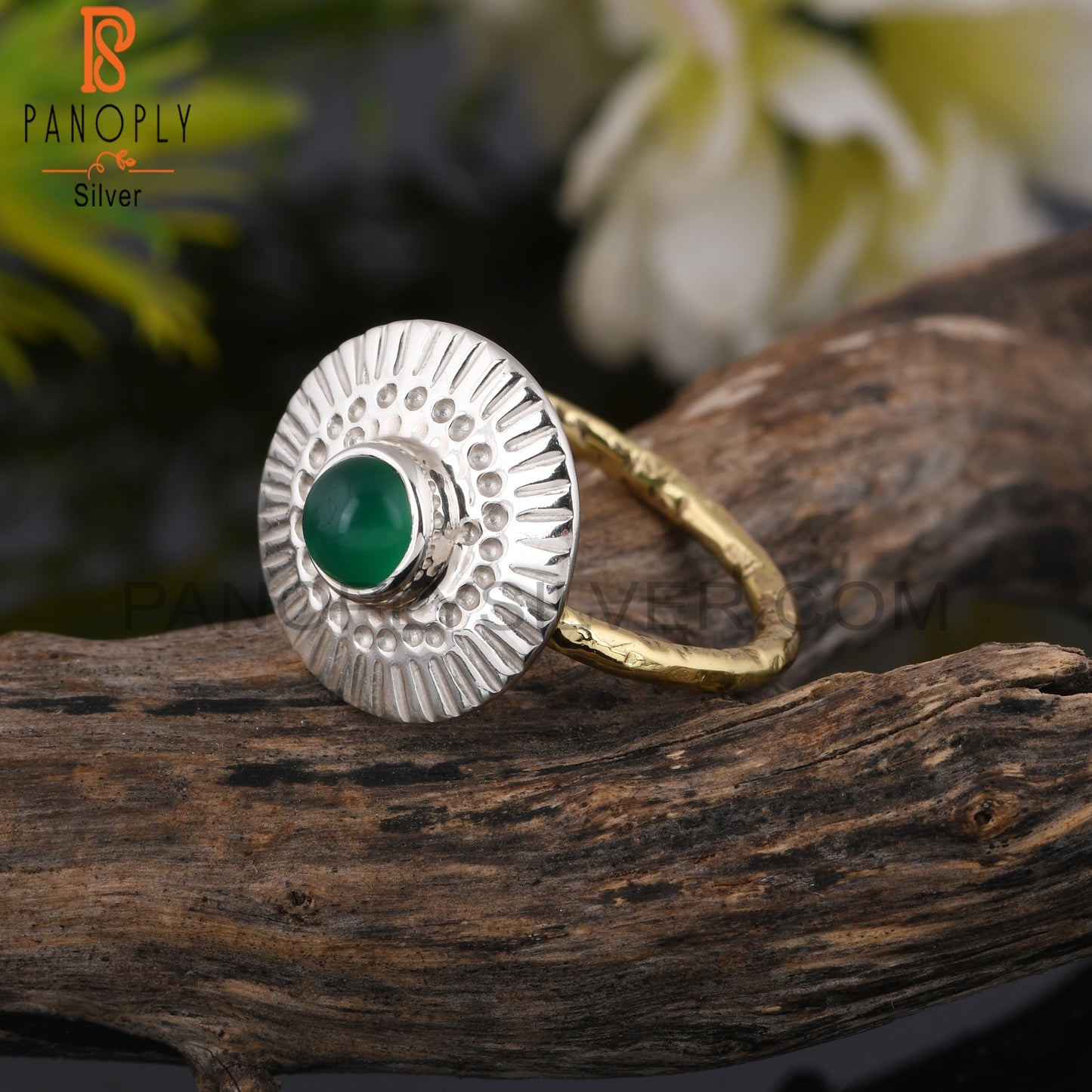 Green Onyx Chakra 925 Sterling Silver Ring
