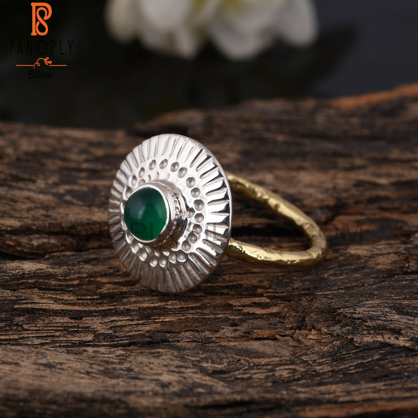 Green Onyx Chakra 925 Sterling Silver Ring