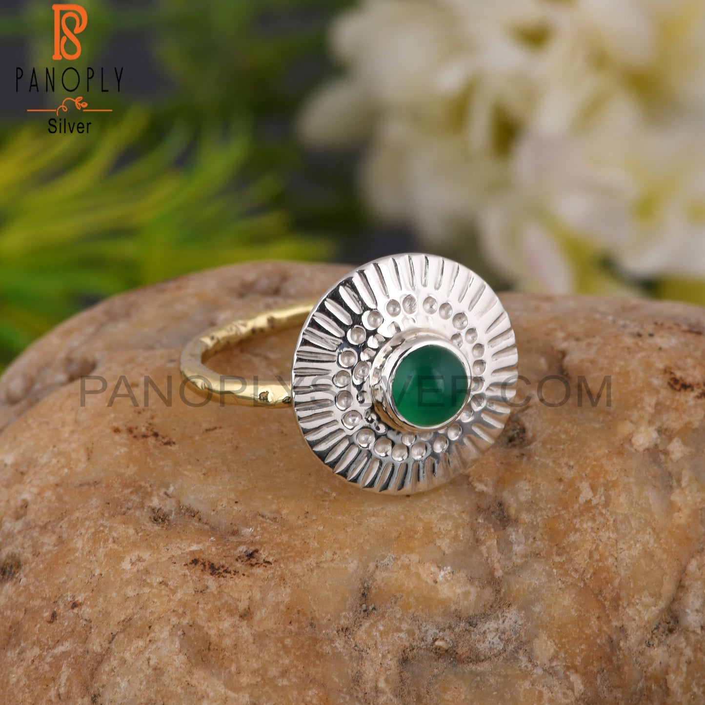 Green Onyx Chakra 925 Sterling Silver Ring