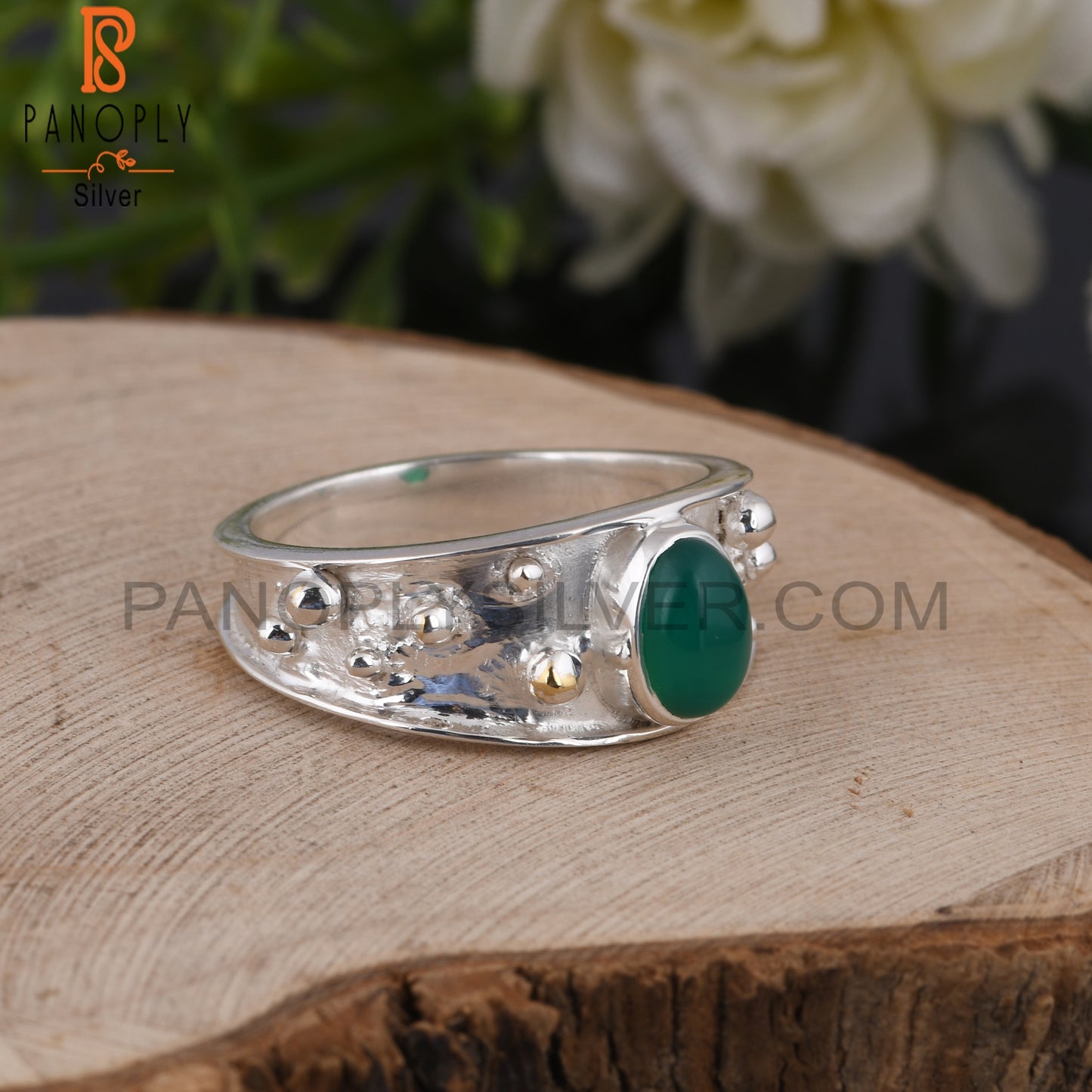 Green Onyx 925 Sterling Silver Signet Ring