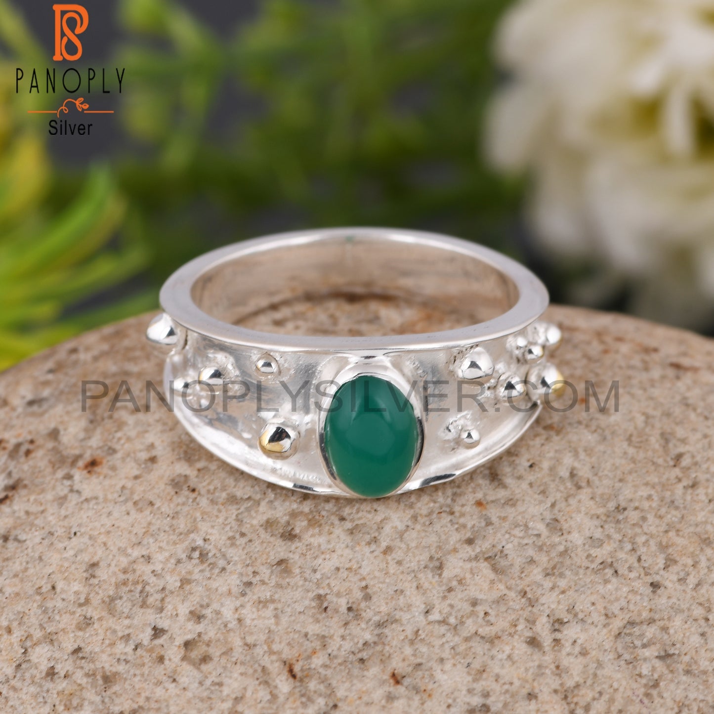 Green Onyx 925 Sterling Silver Signet Ring