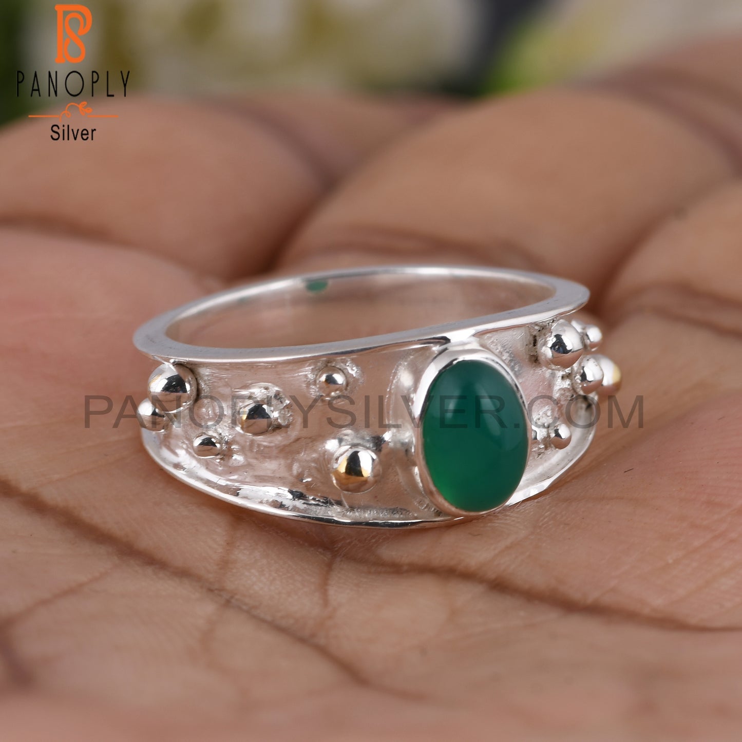 Green Onyx 925 Sterling Silver Signet Ring